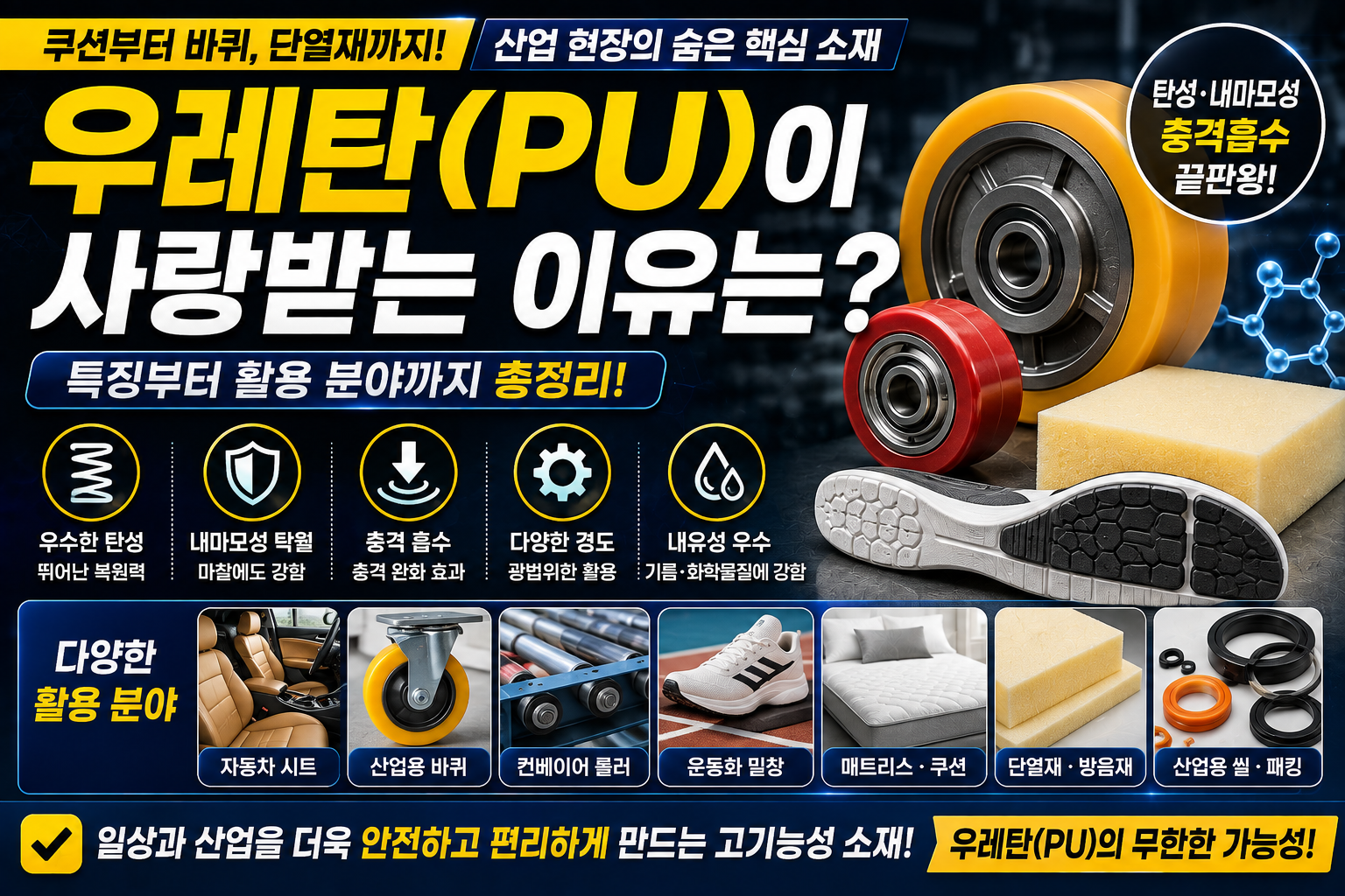 우레탄(PU)이 다양한 산업에서 사랑받는 이유는? 특징부터 활용 분야까지 총정리
